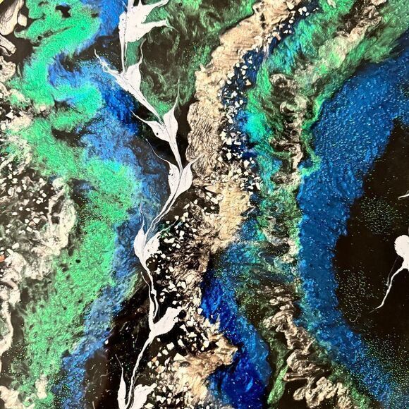 Stunning 21" Handpainted Lazy Susan -‎ Abstract Ocean Art - Picture 3 of 7